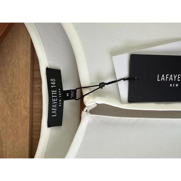 NWT Lafayette 148 100% Silk Ruched Sleeves Blouse in Cloud Ivory Women’s Medium - Picture 5 of 10